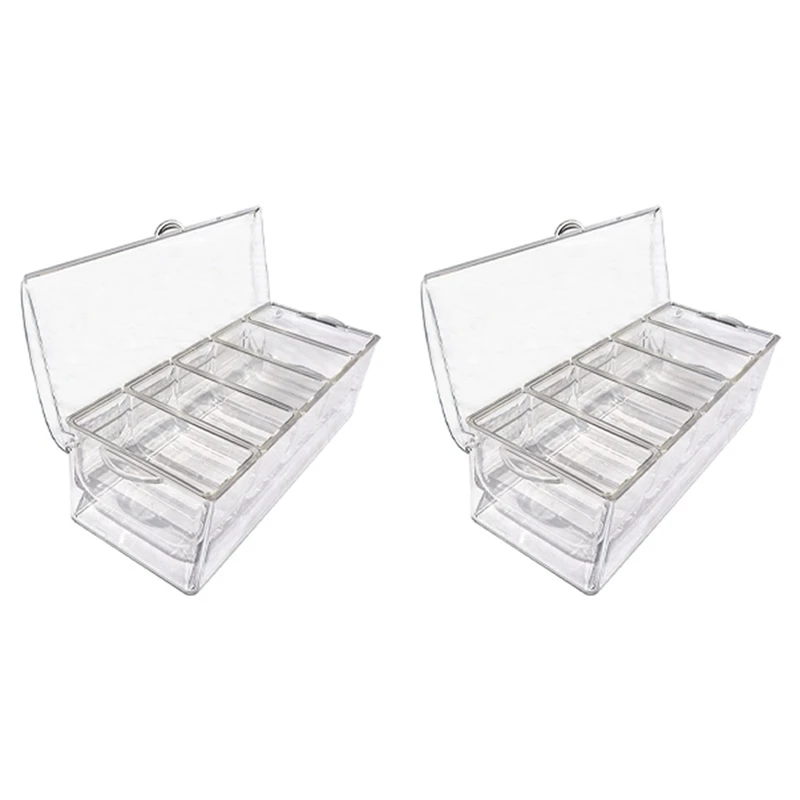 2X Ice Cold 5 Compartment Condiment Server Rack-Service Tray Container With 5 Removable Trays