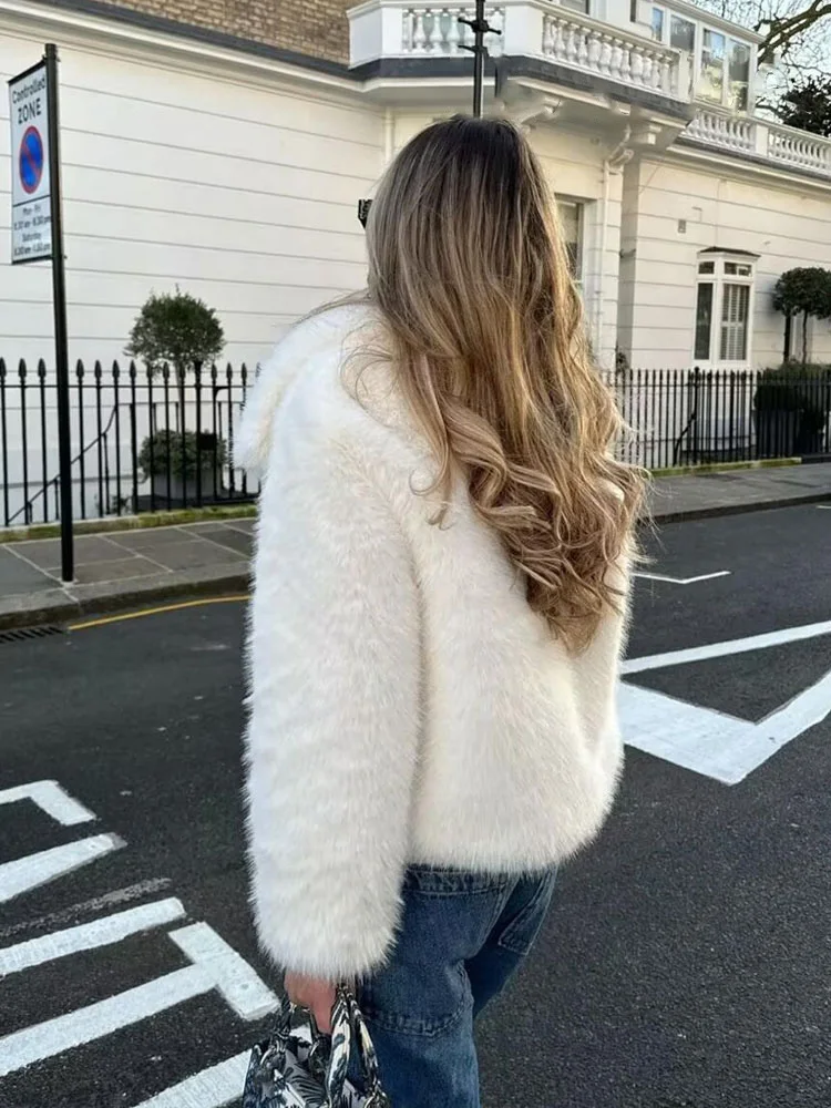 HH Chaqueta corta de piel sintética a la moda para mujer, abrigo de otoño e invierno con solapa, chaqueta gruesa y cálida de manga larga, prendas de vestir exteriores elegantes para mujer
