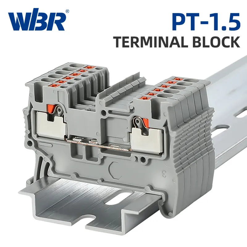 10Pcs PT1.5 Push-In Terminal Spring Screwless Electrical  Wire Connector DIN Rail Terminal Block