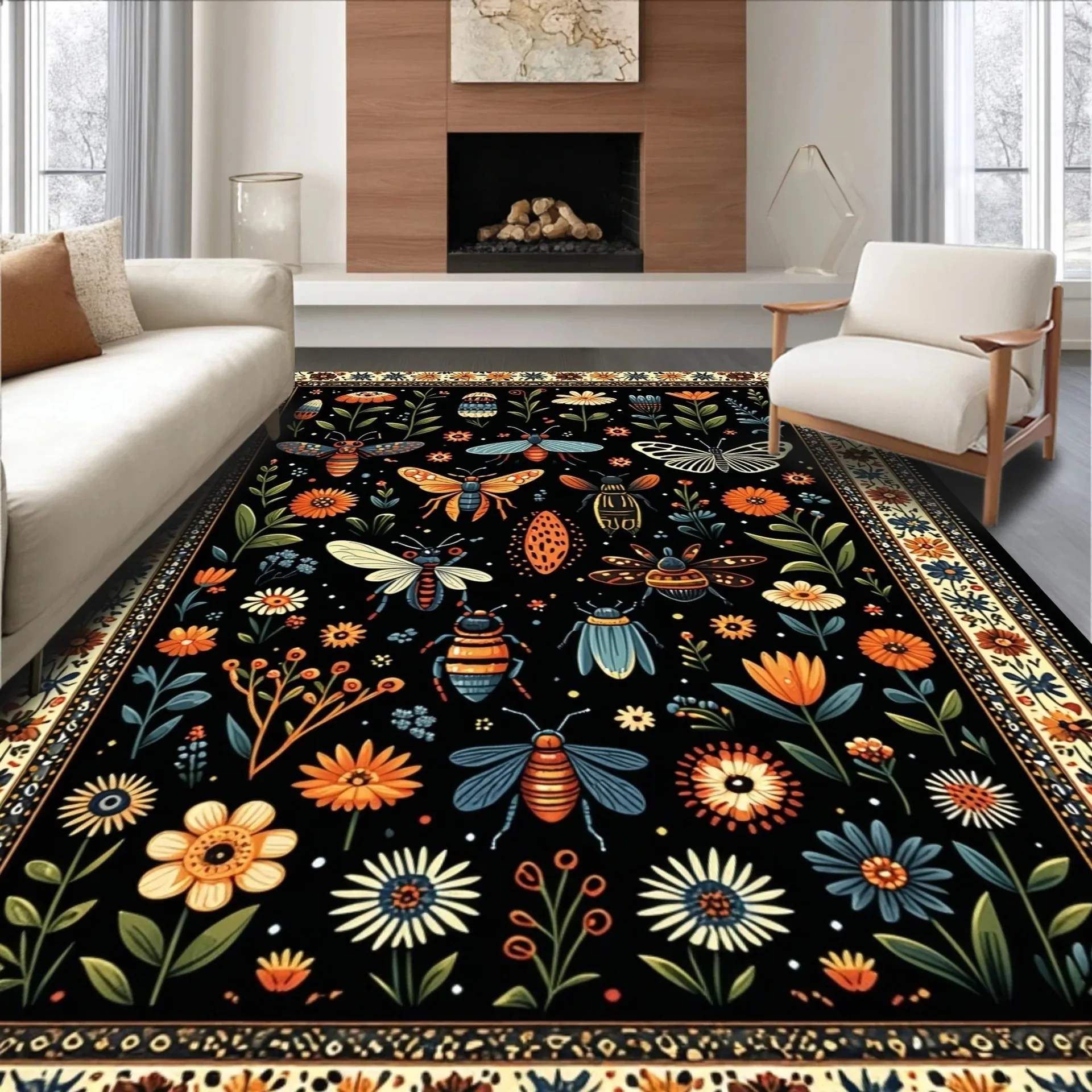 American Style Retro Living Room Carpet Home Non-slip Washable Room Decoration Aesthetic Rug Dining Room Sofa Easy Clean Mats