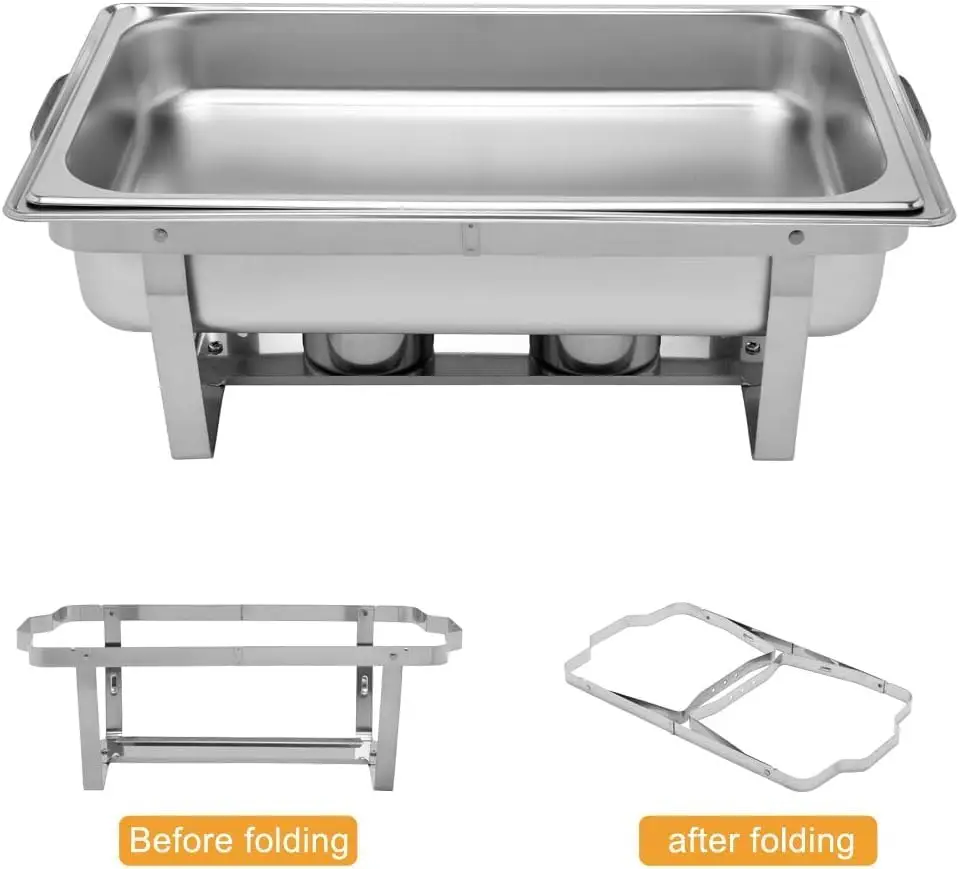8 Qt 4 Pack Full Size Stainless Steel Chafing Dishes Buffet Set, NSF Silver Rectangular Catering Chafer Warmer Set