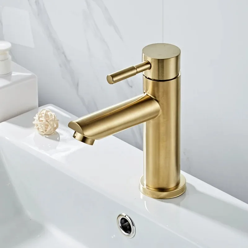 Badkamerkraan Massief Messing Badkamer Wastafelkraan Koud en Warm Water Mengkraan Wastafelkraan Enkele handgreep Badrandcombinaties Geborsteld Gouden Kraan