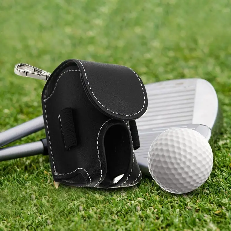 

Golf Tee Bag Golf Ball Storage Pouch With Belt Clip Water-Resistant PU Leather Golfing Accessories For Driving Range Course