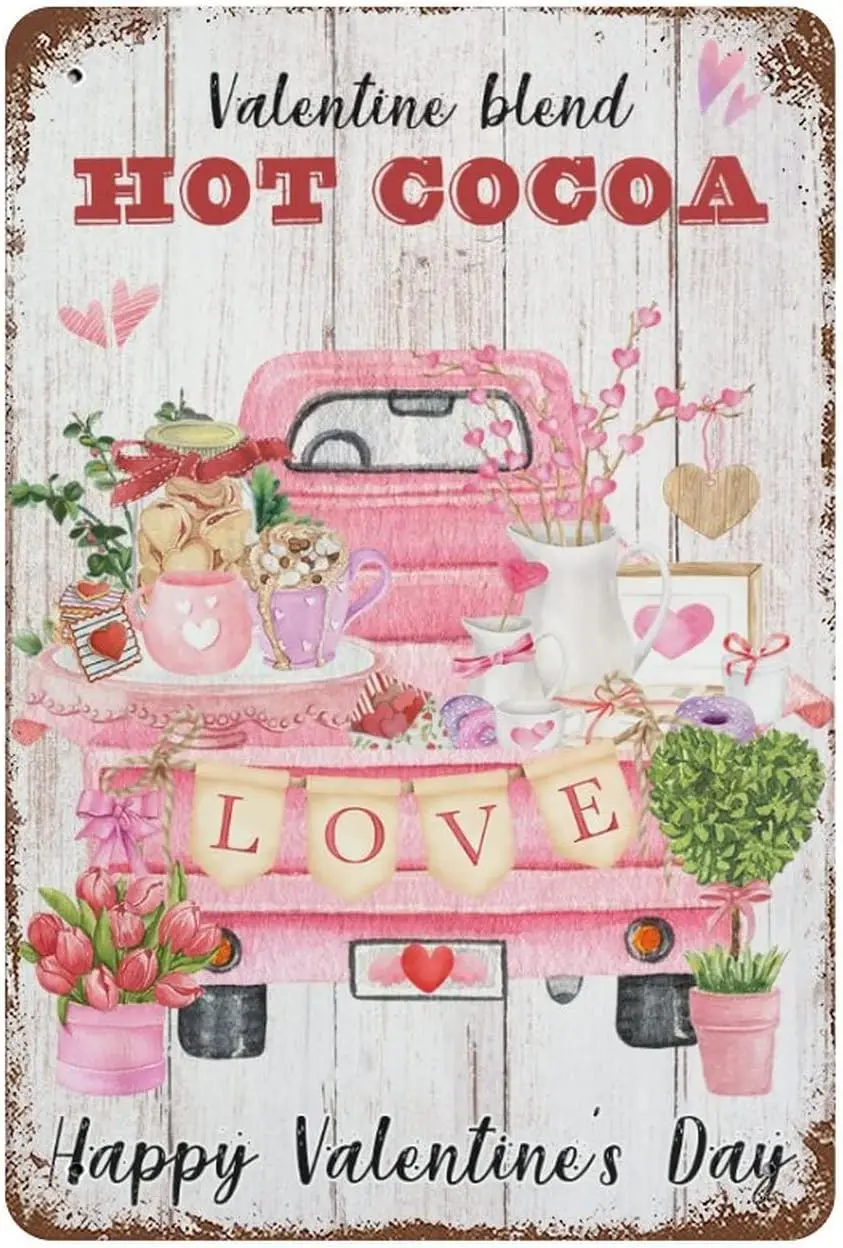 버팔로 격자 무늬 차고 아트, 금속 사인, 발렌타인 데이, 핫 코코아 핑크, 초콜릿 바, 벽 장식, 빈티지 사인, 8 인치 x 12 인치