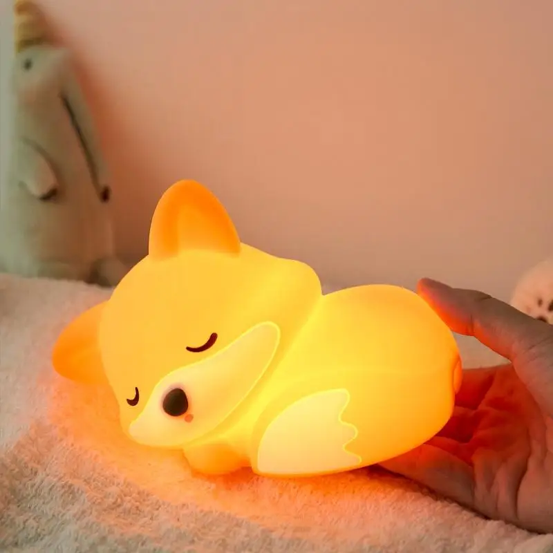 1 Set Fox Night Light Silicone USB Charging Tap Light Home Art Decoration Bedroom Bedhead Atmosphere Light Friend Birthday Gift