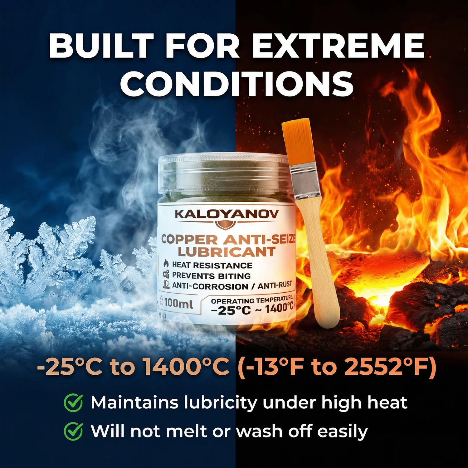 100ml Copper Anti-Seize Lubricant High Temp Resistant Grease -25°C to 1400°C Anti-Corrosion Rust Prevention with Brush Tool