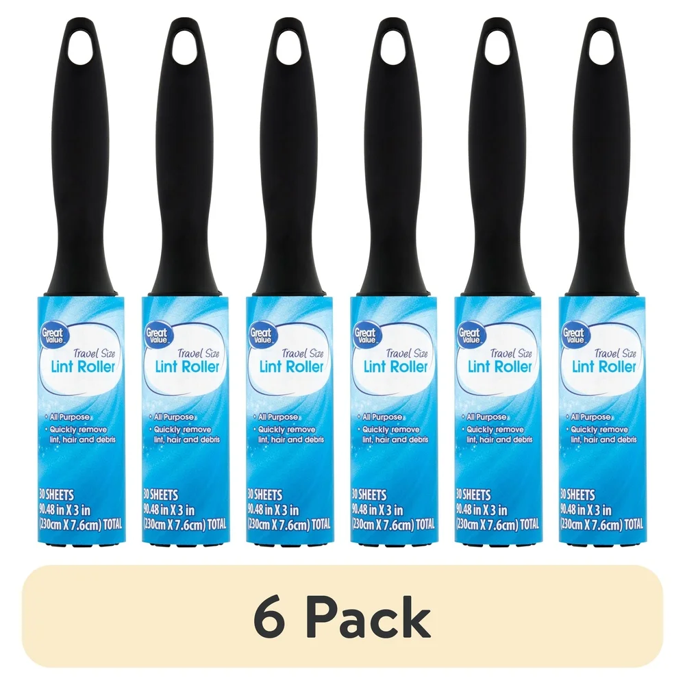 6パック 毛玉取りローラー トラベルサイズ 30枚入り 粘着シート 毛玉・髪の毛・ゴミ除去 コンパクト 家庭 オフィス 車 旅行用