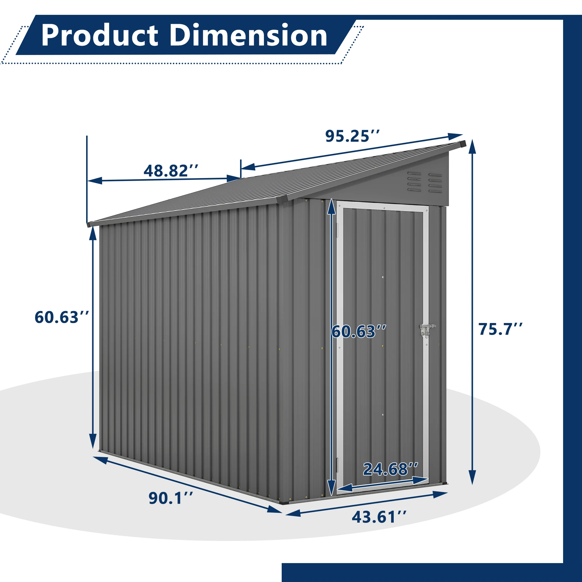 LZBEITEM 4' x 8' Metal Wall Side Storage Sheds & Outdoor Storage, Garden Storage Cabinet for Backayrd,Grey