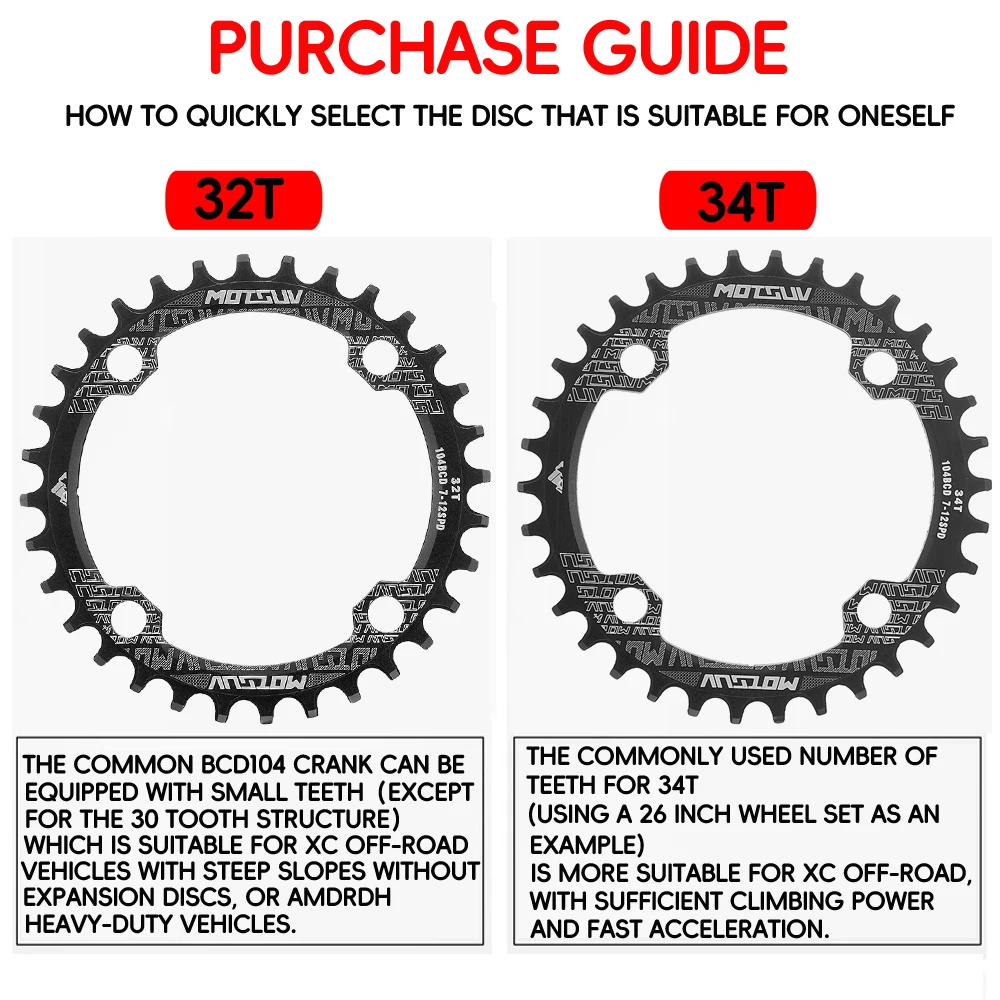 Motsuv-bicicleta chainring, anel estrela luz para a série Shimano 104bcd, oval, redondo, para mtb, acessório, 32t/34t/36t/38t