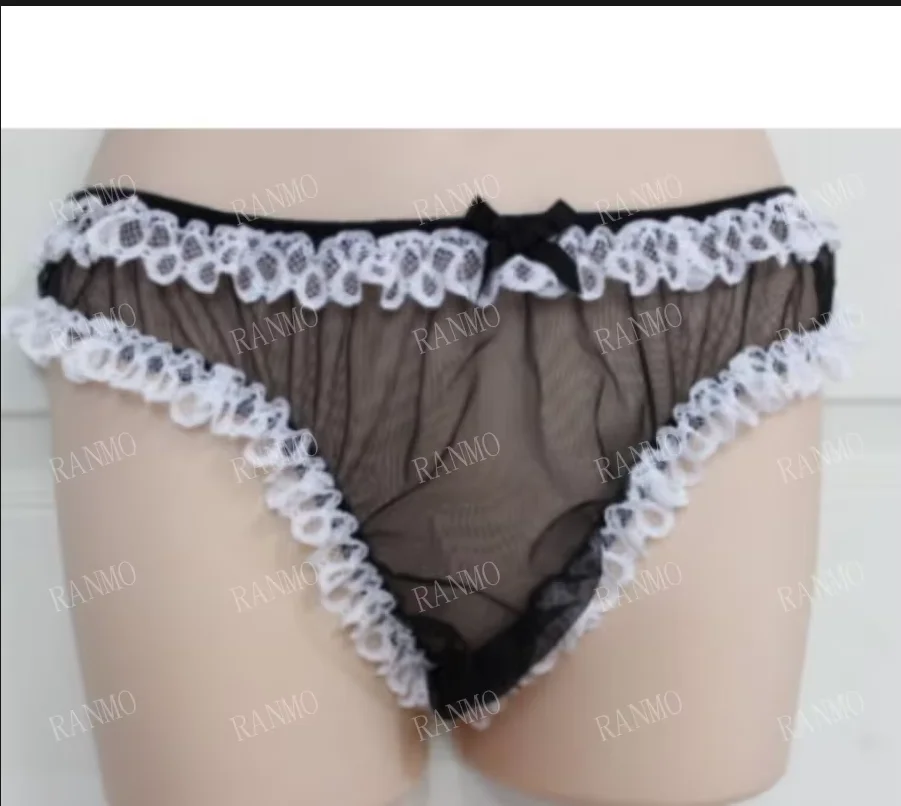 

Hot Selling Black Sexy Gauze Triangle Pants Swimming Trunks Cute Girl Bow Shorts With Lace Trim On The Outside Customizable