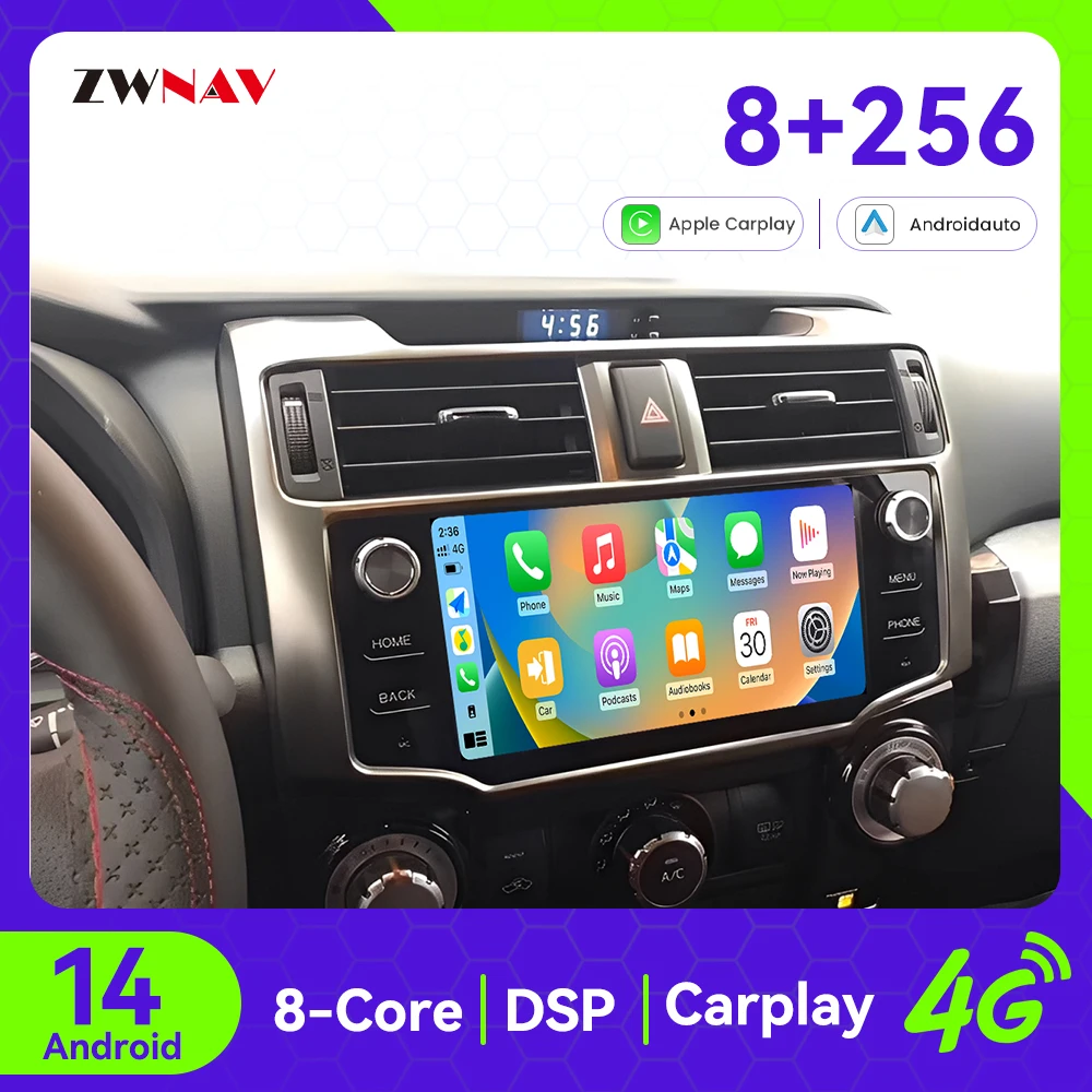 

Автомобильный радиоприемник Carplay с 9-дюймовым сенсорным экраном для Toyota 4Runner 2010-2021 Android 14 GPS-навигация Мультимедийный плеер Головное устройство Авто