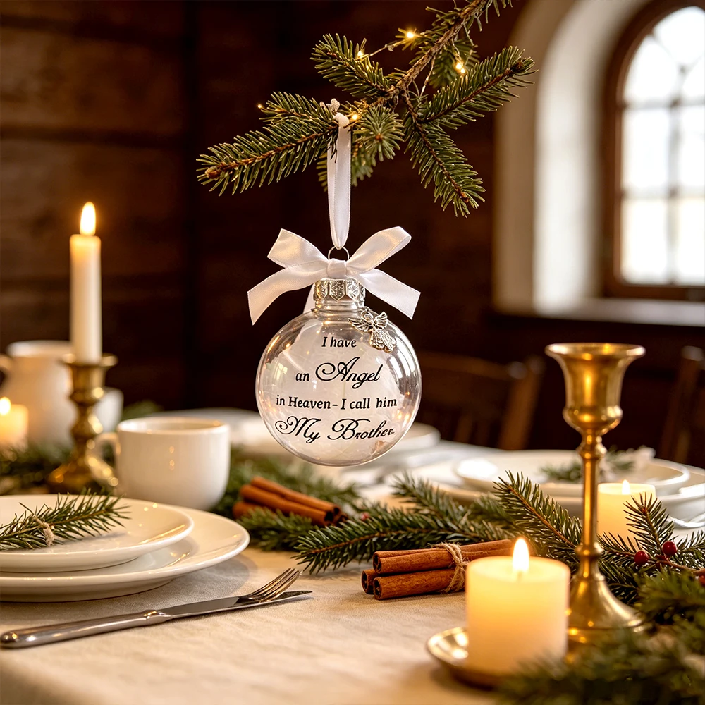 Adorno Navideño en Memoria de un Hermano, Bola Conmemorativa de Ángel de Cristal Transparente, Adorno Colgante para Árbol de Navidad, Regalo Decorativo de Recuerdo