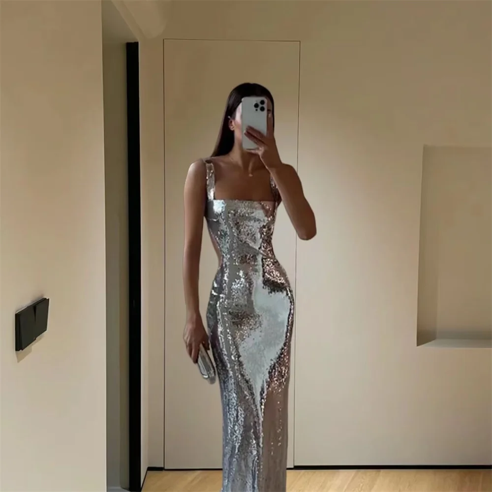 

Taop&Za 2024 Spring New Product Women's Fashion, Elegance, Sexy Square Neck, Suspended Strap, Open Back Dress