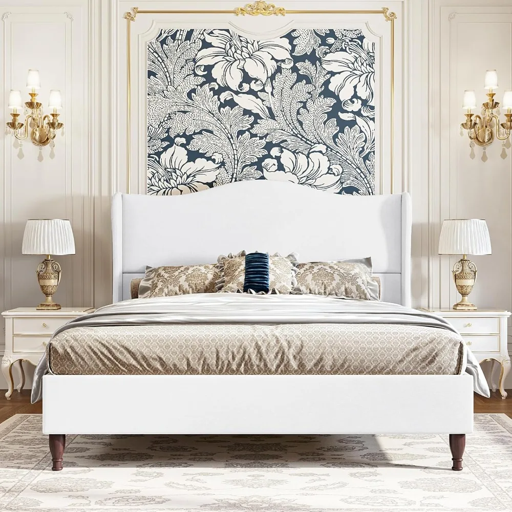 

Каркас кровати размера «queen-size» с высоким изголовьем 51 дюйм, каркас кровати на платформе с высокой обивкой из мягкой ткани, классической изогнутой спинкой и W