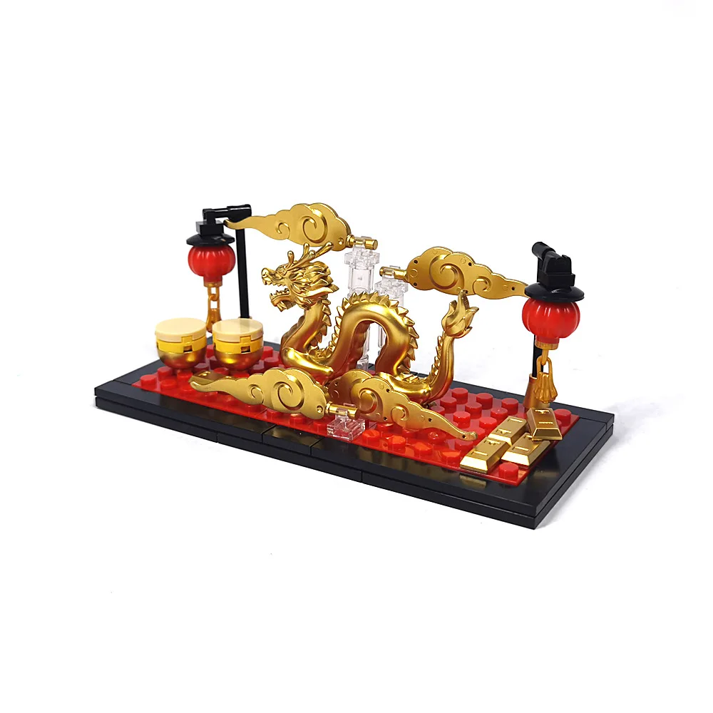 Chinese Spring Festival Golden Auspiciousness Dragon City Compatible With LEGO Building Blocks Lantern Scene View Bricks Toys