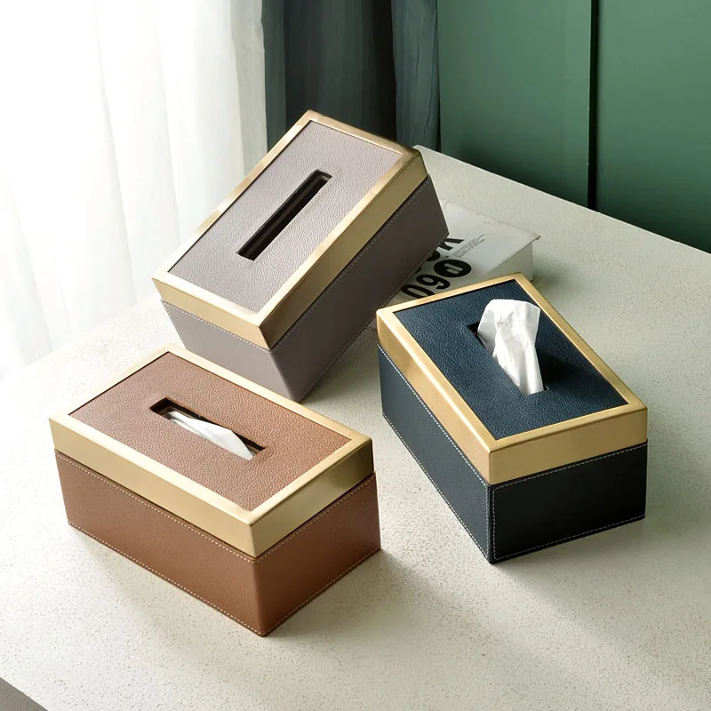 European Gold Leather Metal Tissue Box Rectangular/square Napkin Storage Container Removable Tissue Box Desktop Decoration New