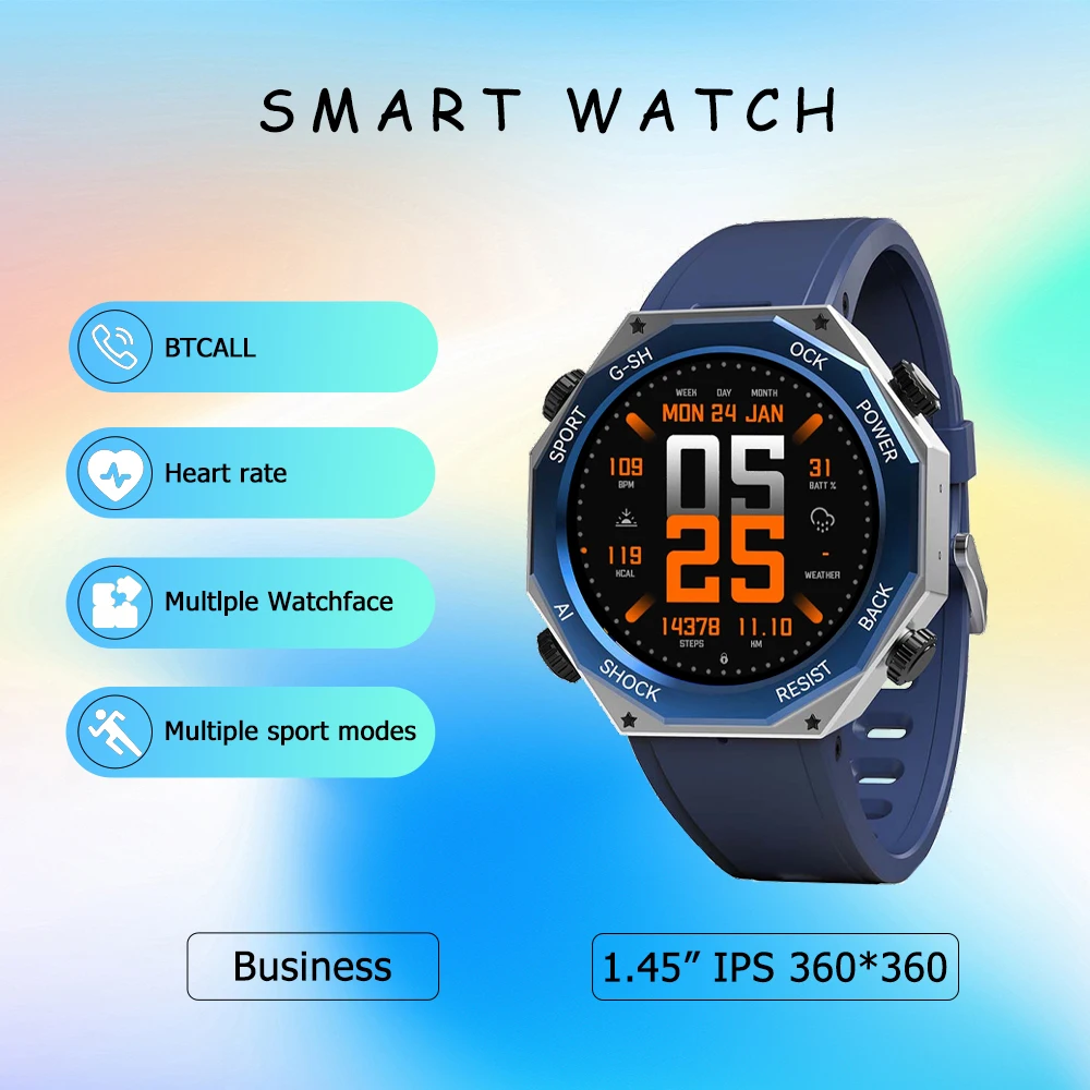 5ATM Smartwatch Men Business 1.45” IPS 360*360 IP68 Health Monitoring Bluetooth Call Watch Women Fashion For Huawel Android Ios