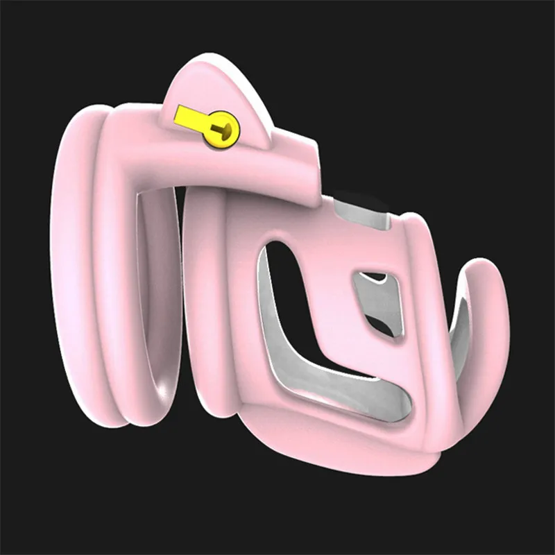 Pink Cock Lock Contrast Color Vent Hole Male Chastity Device Cock Cage Penis Ring Sex Toys with 4 Penis Ring Adult Game for Men