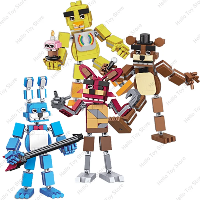 Película clásica caliente FNAF muñeca FNAF cinco noches pesadilla Chica Foxy Golden Bonnie Bear figura de acción ladrillos Juguetes de bloques de construcción
