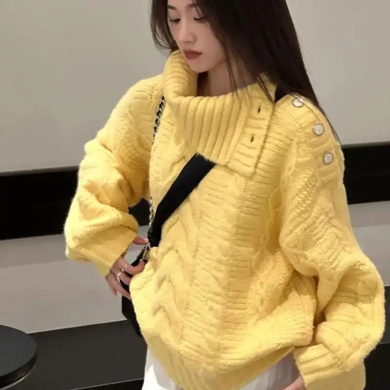 Design Retro Twist Pullover Sweater Women Korean Fashion Loose Knitted Pullovers Sweet Preppy Long Sleeve Jumpers Fall Winter