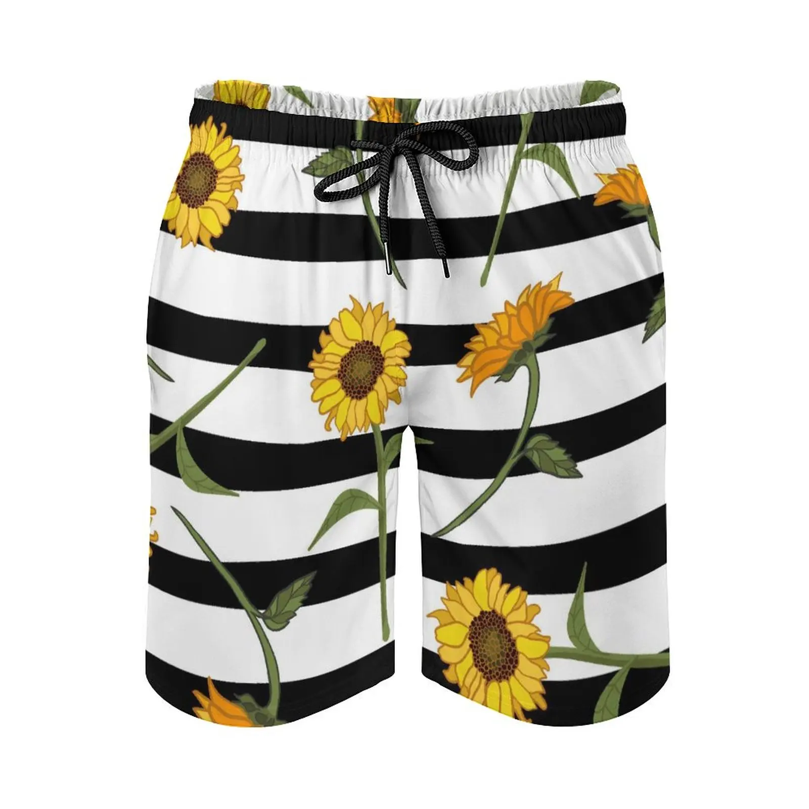 Pantalones cortos con estampado de girasoles abstractos para hombre, pantalones cortos clásicos de playa con estampado de rayas, ropa deportiva, bañadores con gráficos de secado rápido