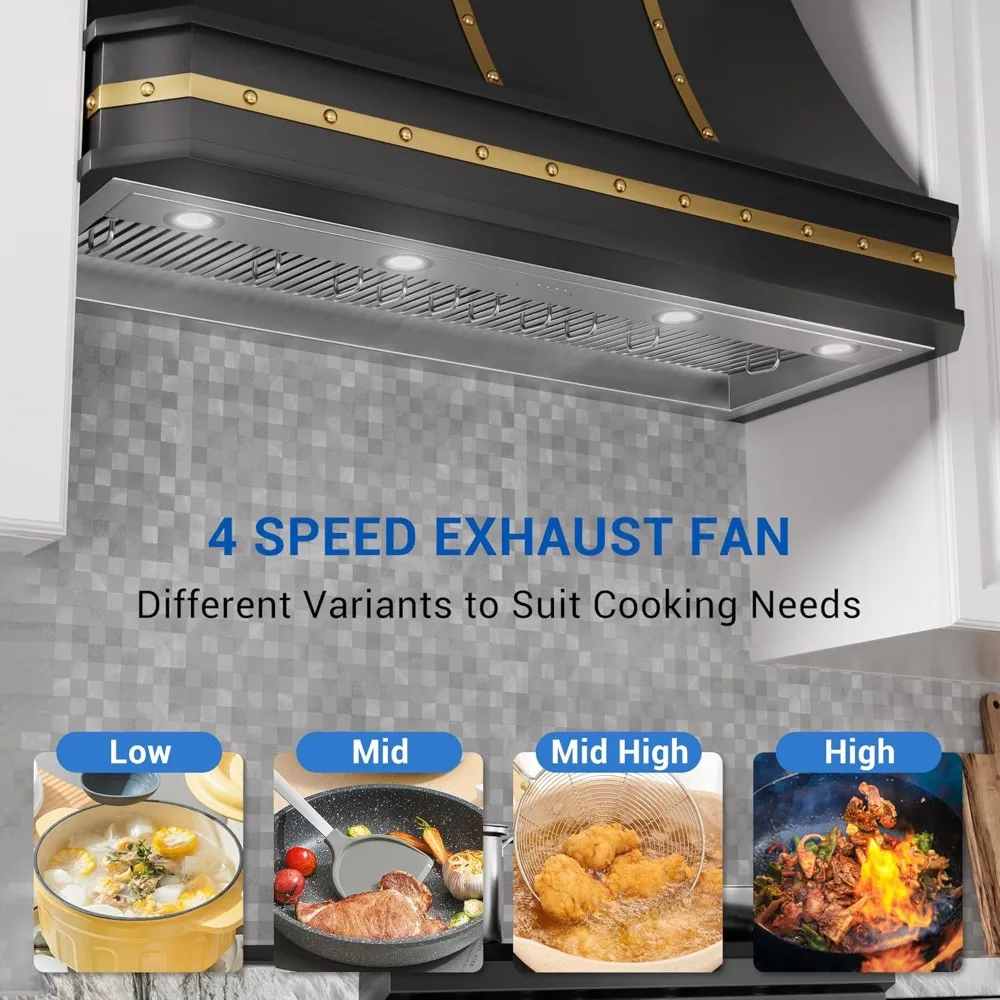 Built-in Range Hood Insert Vent 48 Inch, 1150 CFM with 4-Speed Fan, LED Light, Dishwasher-safe Baffle Filter