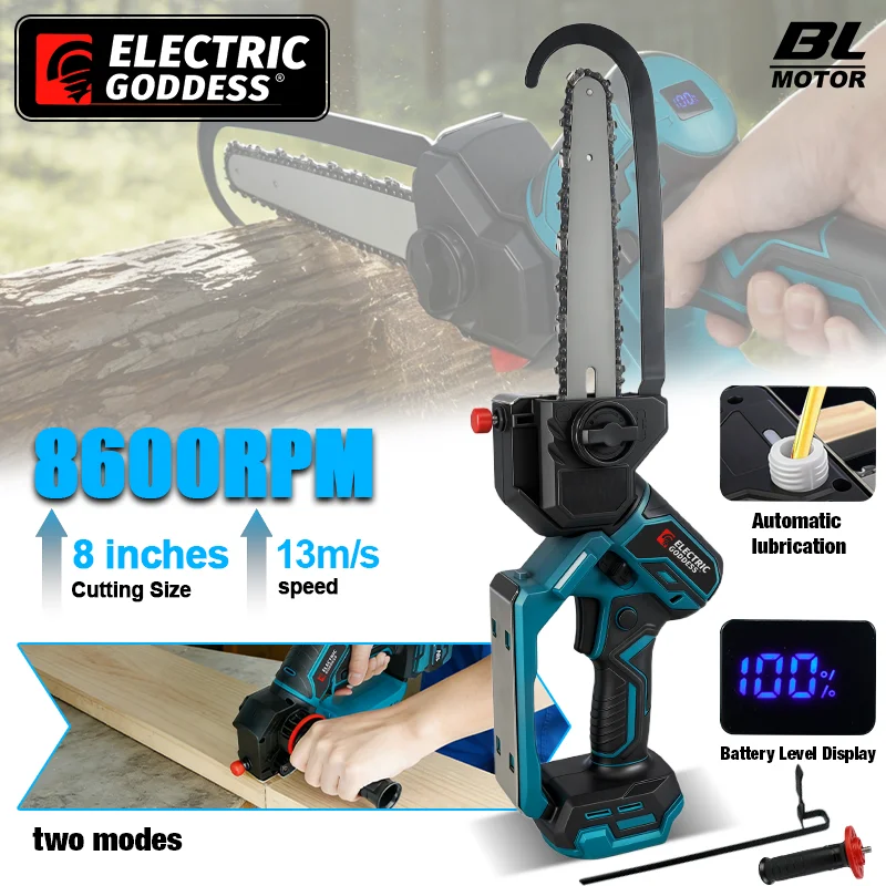 

8" Cordless Chainsaw Handheld Garden Electric Chain Saw for 2 in 1 Tree Branch Wood Cutting for Makita 18V Battery Pins