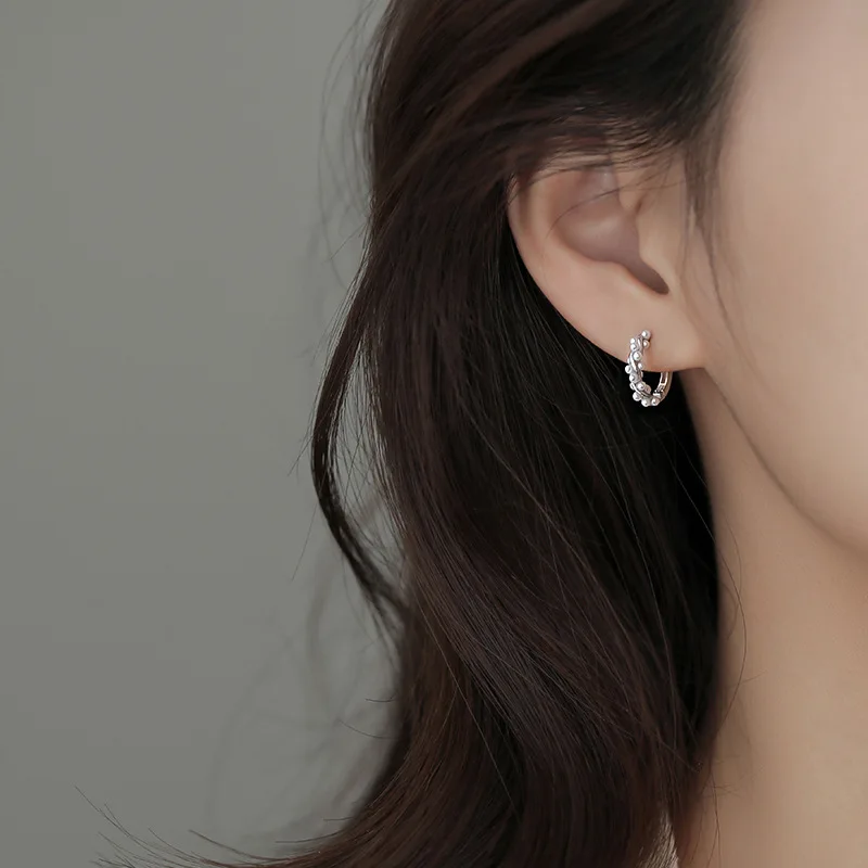 Silver Color Light Luxury Mini Pearl Hoop Earrings for Fashion Women Fashion Jewelry Trendy Personality Accessories view 3