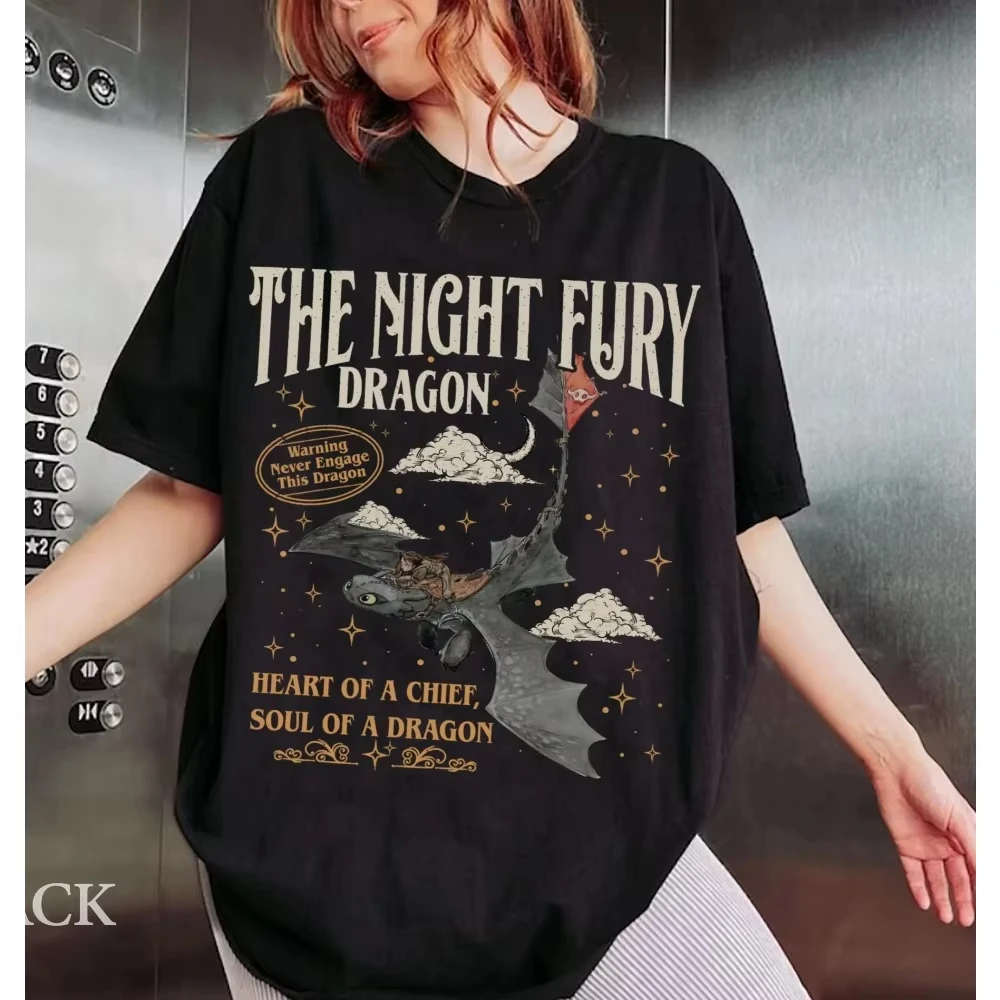 تي شيرت نسائي صيفي بدون أسنان مطبوع كاجوال ملابس علوية مريحة للارتداء اليومي لطيف على طراز التنين