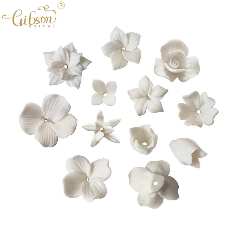 50 Stuks Handgemaakte Keramische Bloem Materiaal Witte Kleur Porselein Bloemen Haar Accessoires Voor Diy Sieraden Maken Onderdelen