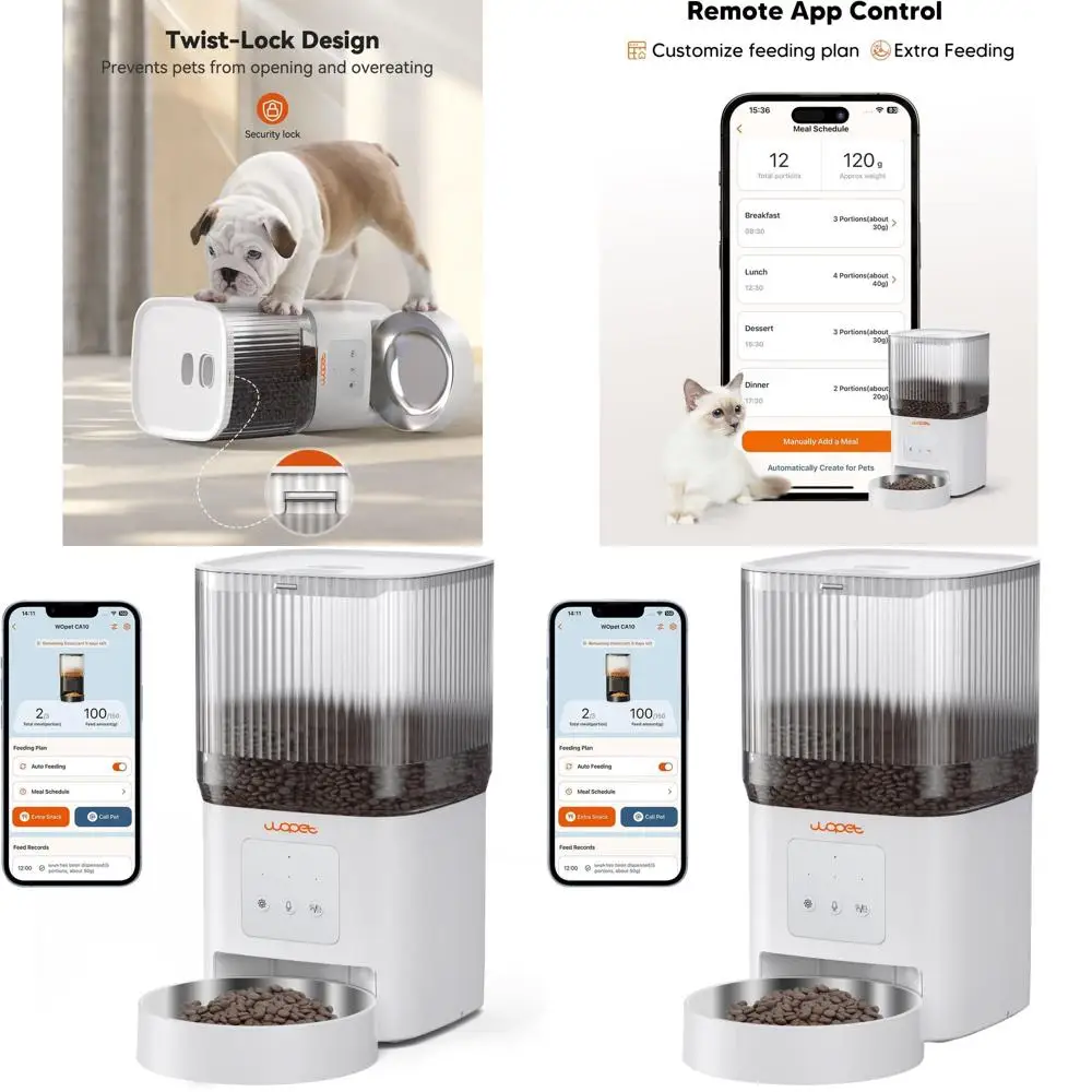 

Smart Pet Feeder: 5G WiFi, App-Controlled, Low Food Alert, Voice Record, Schedules Up to 10 Meals Daily