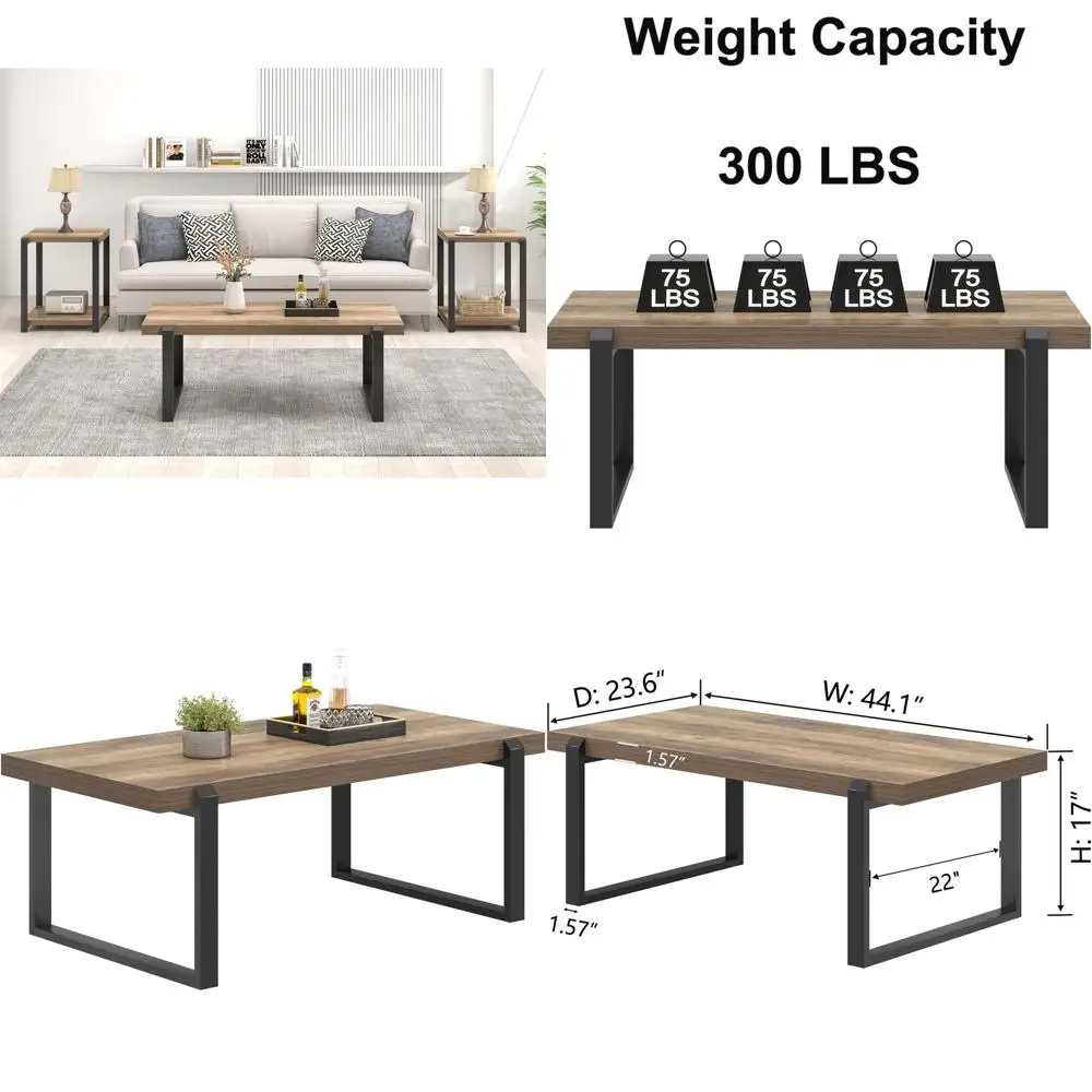 

Rustic Oak Metal Cocktail Table, 44 for Living Room and Industrial Style