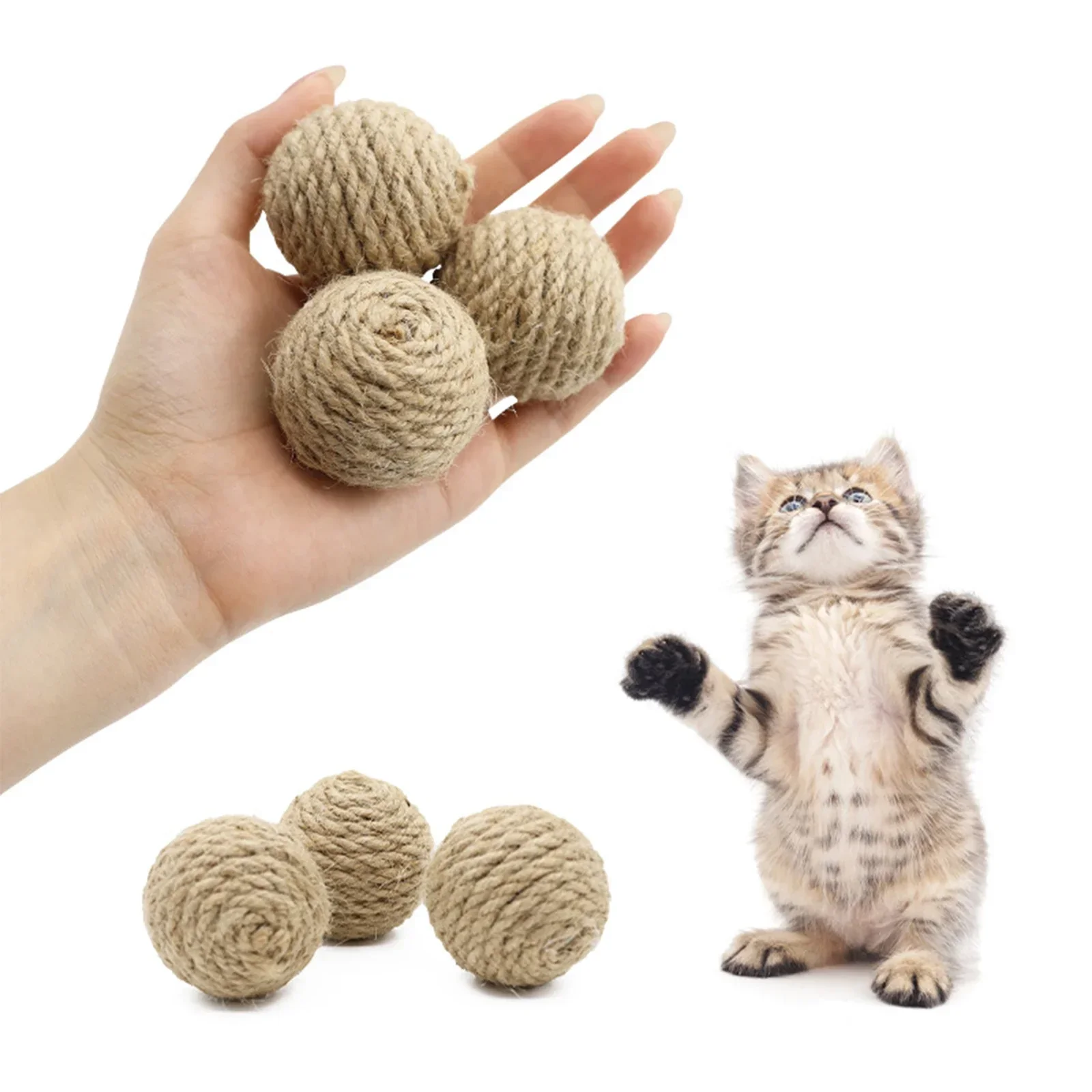 

1 Pc Pet Cat Hemp Rope Ball Rolling Interactive Hand-woven Cat Scratching Interactive Ball Sound Ball To Attract Attention Toy