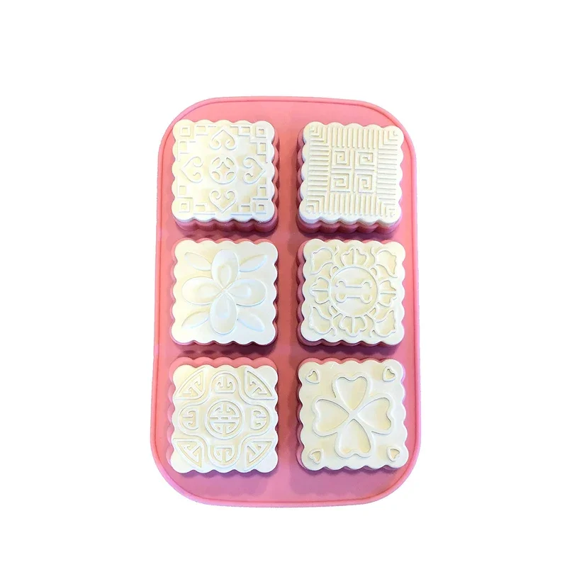 Molde de silicona para jabón con 6 cavidades, patrones únicos, patrones mixtos y bandeja para hornear, molde para hacer galletas, pudín y tarta artesanal casera