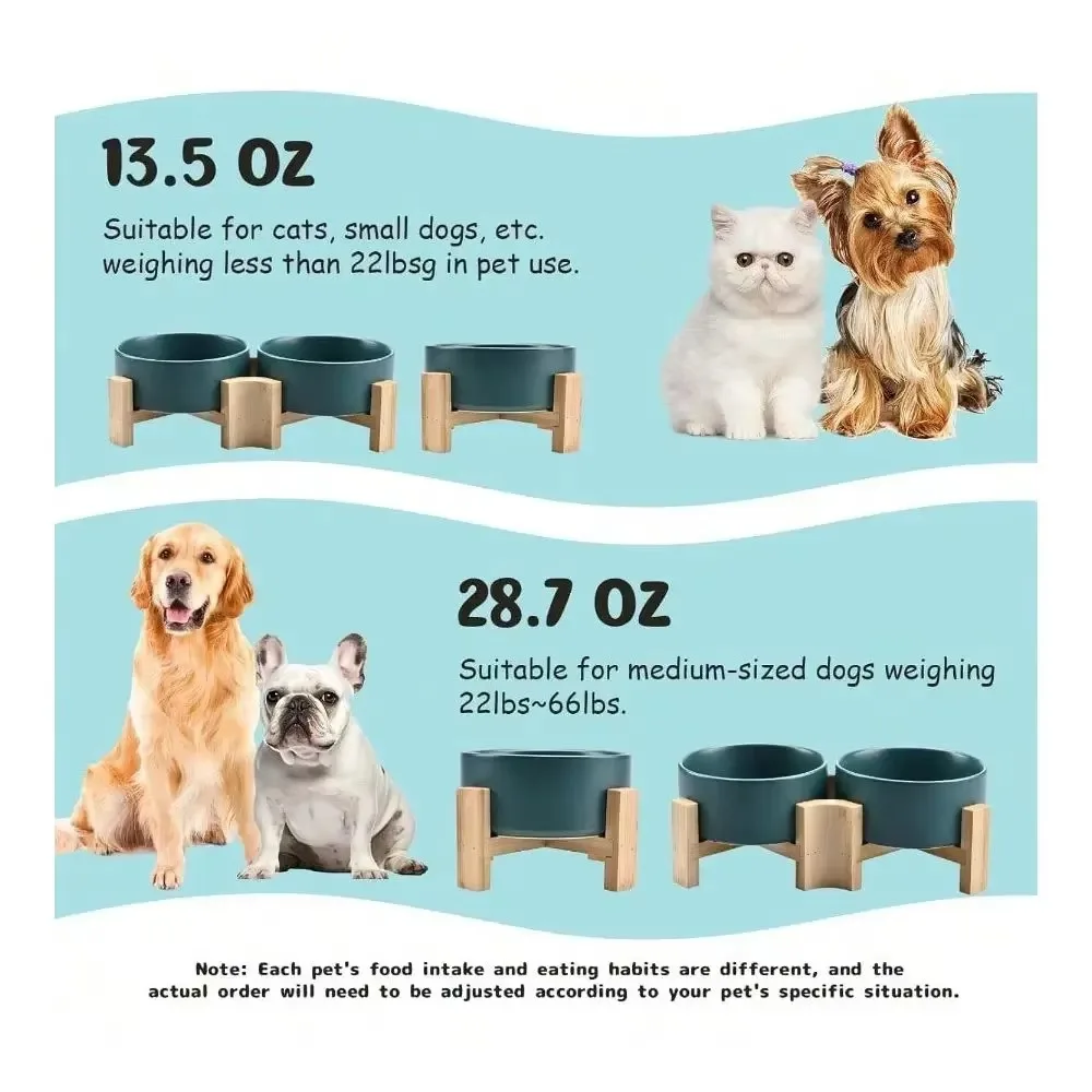 FurStarSlanted Ceramic Dog And Cat Bowl With Wooden Stand For Medium Dogs And Cats Tilted Design Promotes Natural Feeding Postur