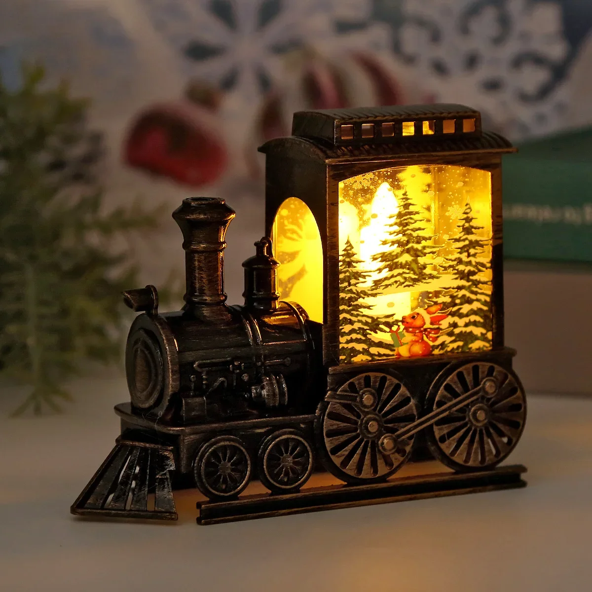 New Christmas Retro Small Train Led Lights Christmas Small Oil Lamp Plastic Wind Lamp Luminous Night Light Christmas Decoration