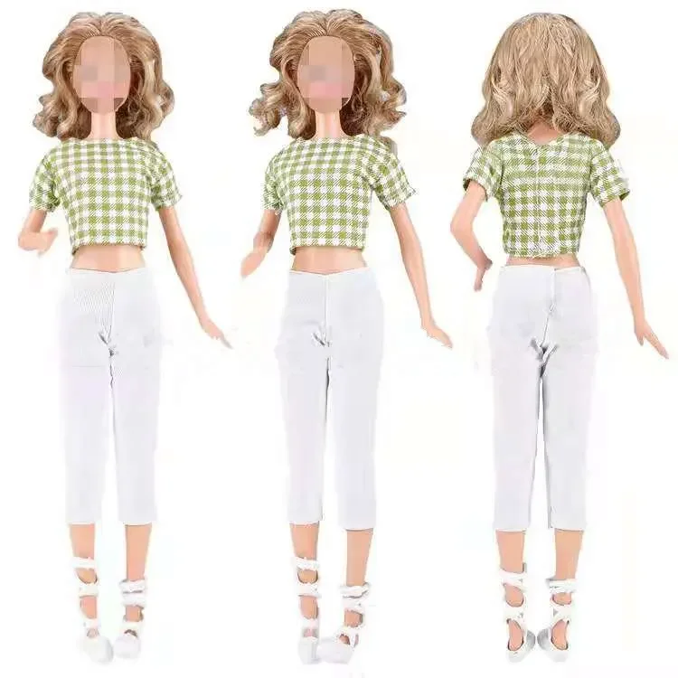 Moda krótkie bluzki i spodnie 1/6 BJD ubrania dla Barbie akcesoria dla lalek ubranie koszula Denim spodnie dla dzieci zabawki do domku dla lalek