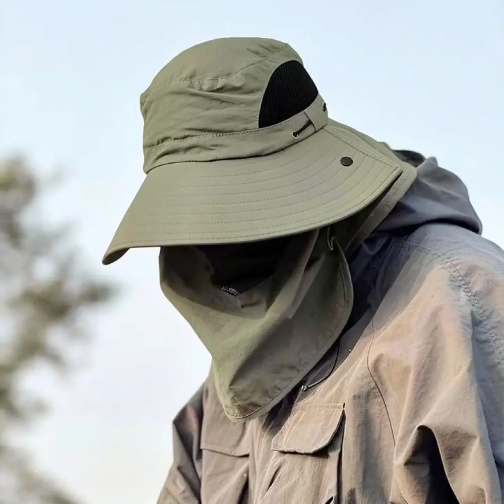 Adjustable Summer Outdoor Sun Protection Bucket Hat Breathable Wide Brim Fishing Cap Anti UV Foldable Hiking Sunshade Hat