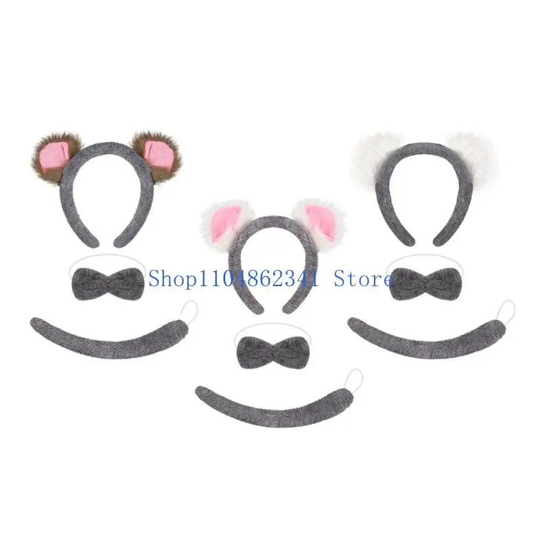 5asd Koala Costume Accessories Set Koala Ears Headband Tail Bowtie Animal Koala Costume for Kids Adults