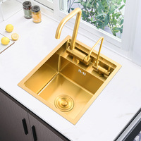 304 Stainless Steel Sink Gold Handmade kitchen Bar Counter Sink Cover hidden Single Kitchen Sink Small Size Kitchen Sinks