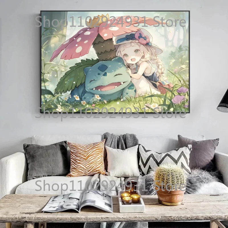 Pokemon Poster Anime Bulbasaur Eevee Peripheral Modern High Quality Art Room Decoration Canvas Painting Wall Children's Gift