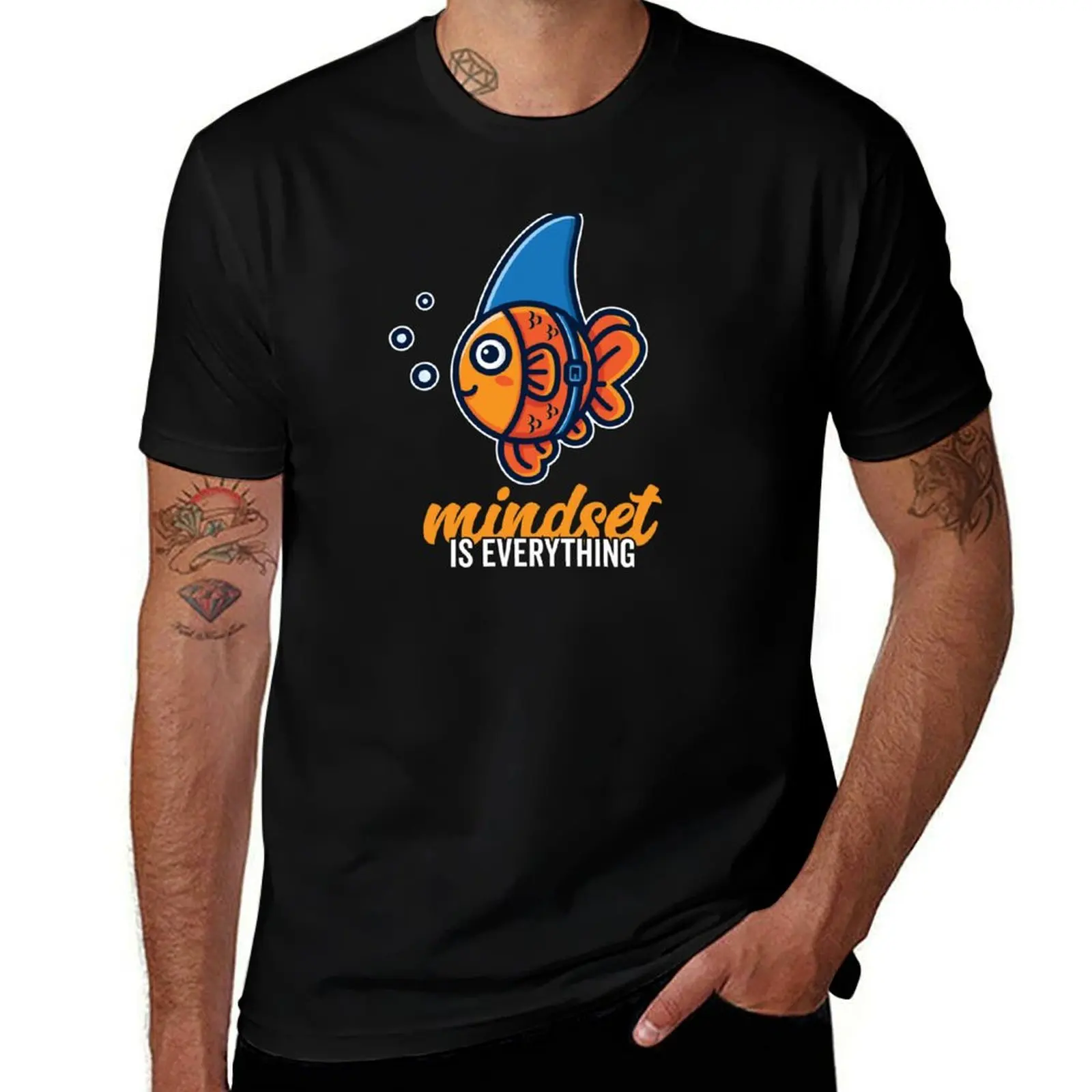 Cute Goldfish Mindset is Everything Be A Goldfish Shark Fin T-Shirt Minimalist Casual Short Sleeve Top