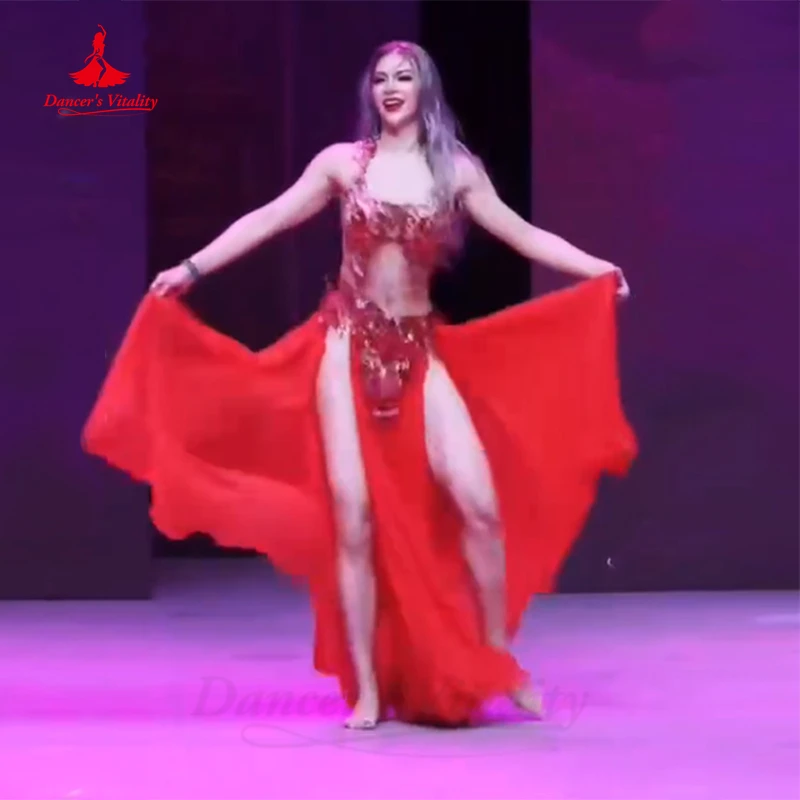 Belly Dance Performance Custome Suit for Women Customsized AB Stones Bra+long Skirt+2pcs Adult Children Oriental Stage Outfit