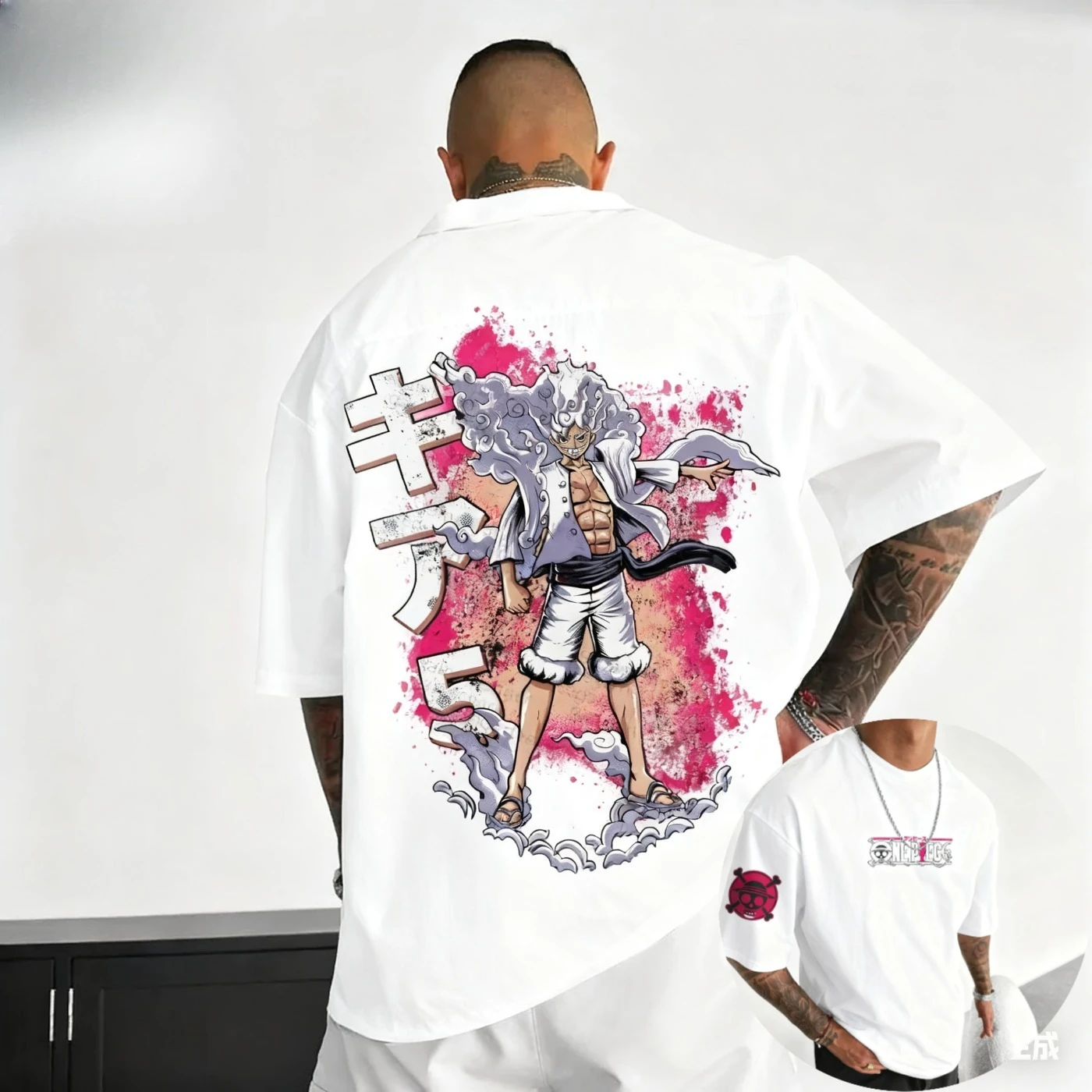 원피스 조이보이 남녀공용 2026 신상 여름 애니메이션 양면 프린트 미국 힙합 트렌디 캐주얼 부모 자녀 상의