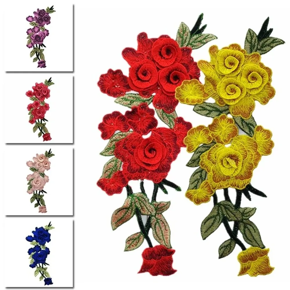 3D Embroidered Sewing On Patches Rose Flower Ethnic Style Neckline Collar Applique Multicolor Detachable