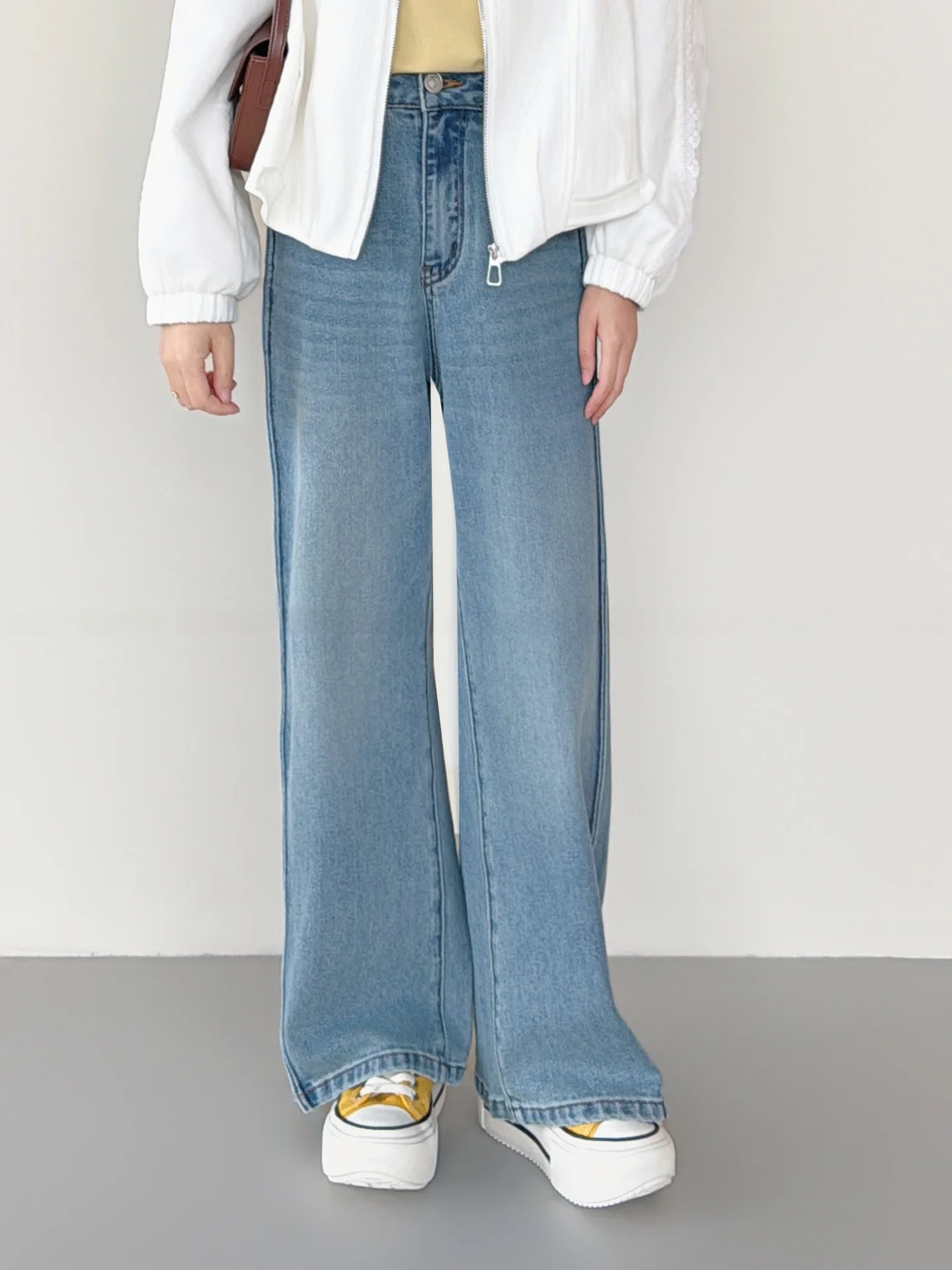 

High Waist Straight Leg Jeans Women's Light Blue Slim Fit Spring Summer Cotton Blend Comfortable Wide Leg Pants