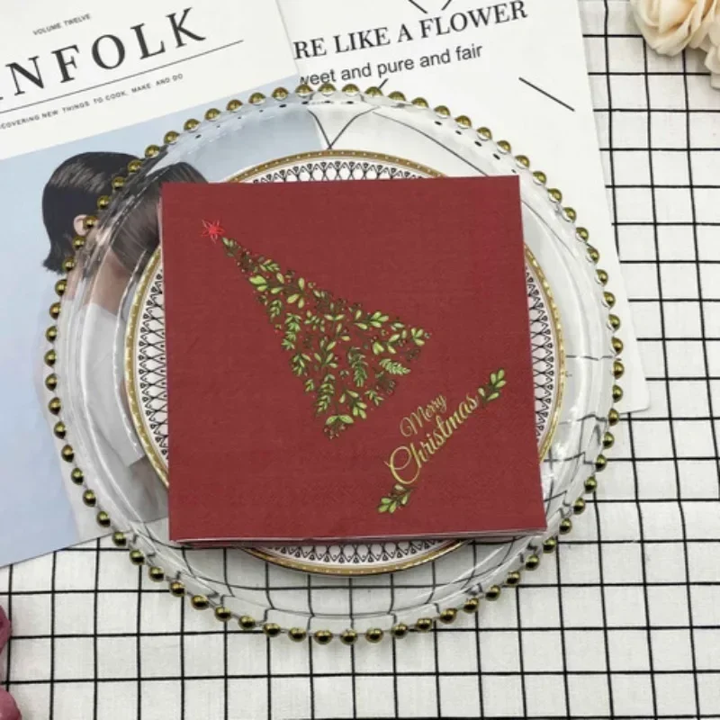 20 pz/pacco 33 cm 2 Strati Colorati Tovaglioli Stampati Rosso Albero Di Natale Creativo Decorazione Del Partito Tavolo di Carta Impostazione Tovagliette di Carta