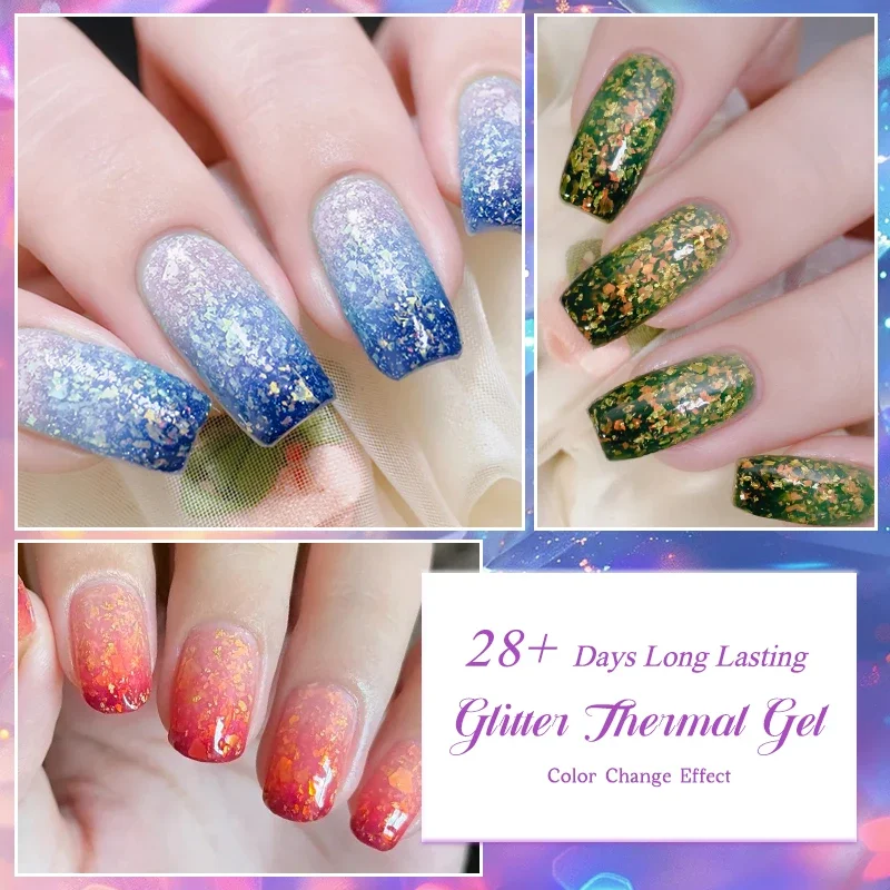 Glitter Thermal Gel Nail Polish Temperature Color Changing Autumn Semi Permanent Soak Off Varnish For Manicure Gel Nail Supplies