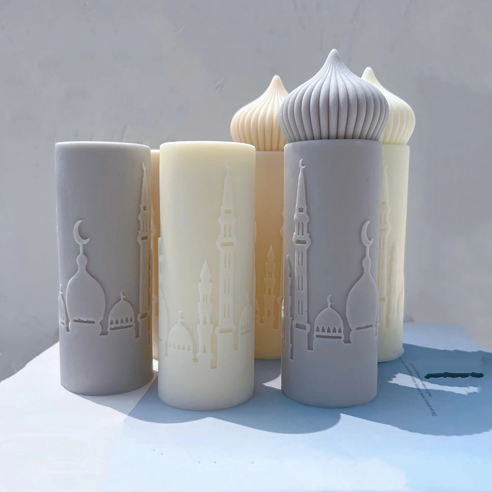 Two Designs Islamic Mosque Silhouette Candle Silicone Mold Ramadan Pillar Candle Mould Muslim Wax Home Decor Islamic Gift