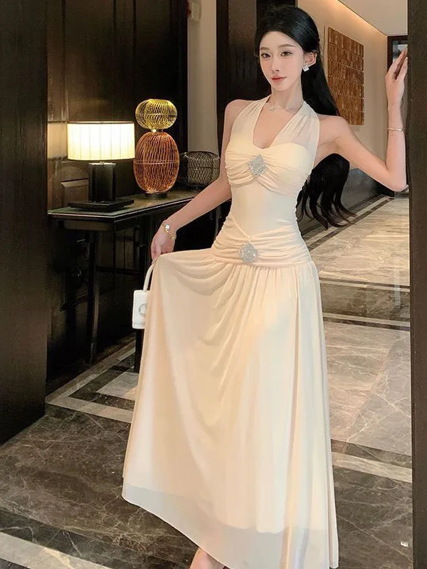 

Sweet Ne Hanging Knot Evening Dr Svel A-Line Skirt High Waist Gown for Women Skin-Friendly Breathable